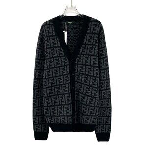 Fendi 2023 Black Cashmere V-Neck Single-Breasted Long-Sleeve Knitted Cardigan Co